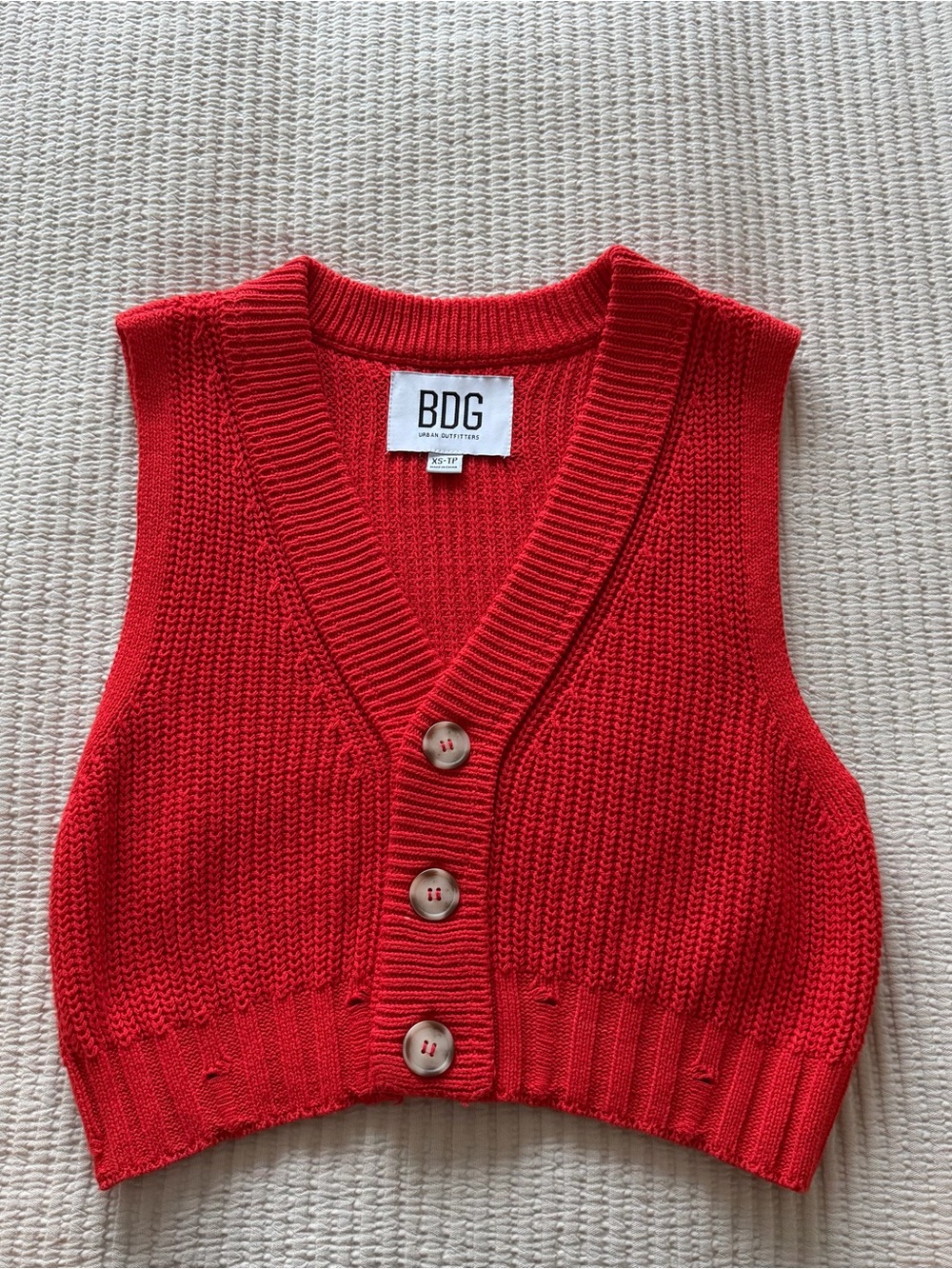 BDG Bright Red Knit Button Vest